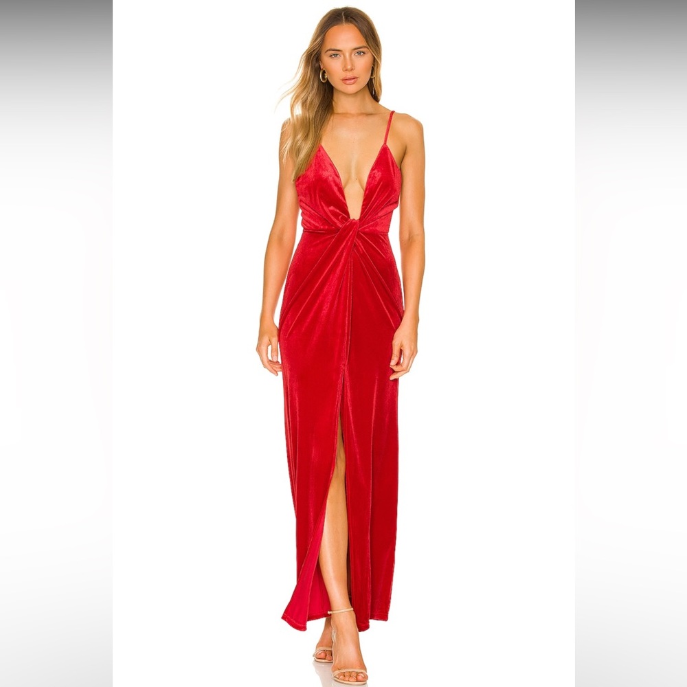 Revolve Aurora Deep V Maxi Dress in Red